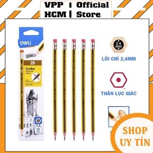 Bút chì 2B DELI EC004 Có kèm tẩy