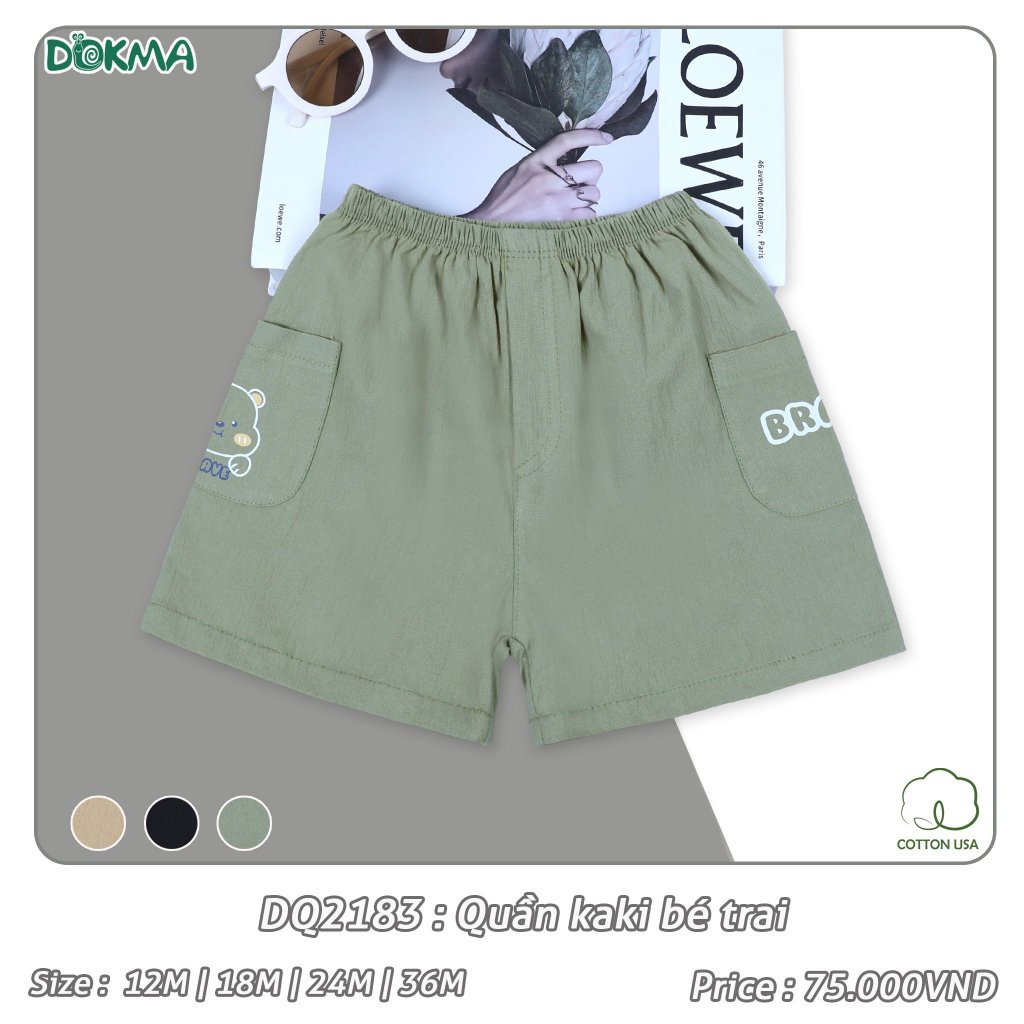 (8-13kg, 6-36M) Quần Sooc Kaki Mềm Bé Trai, Bé Gái Dokma DQ2183, DQ2182, DQ2210