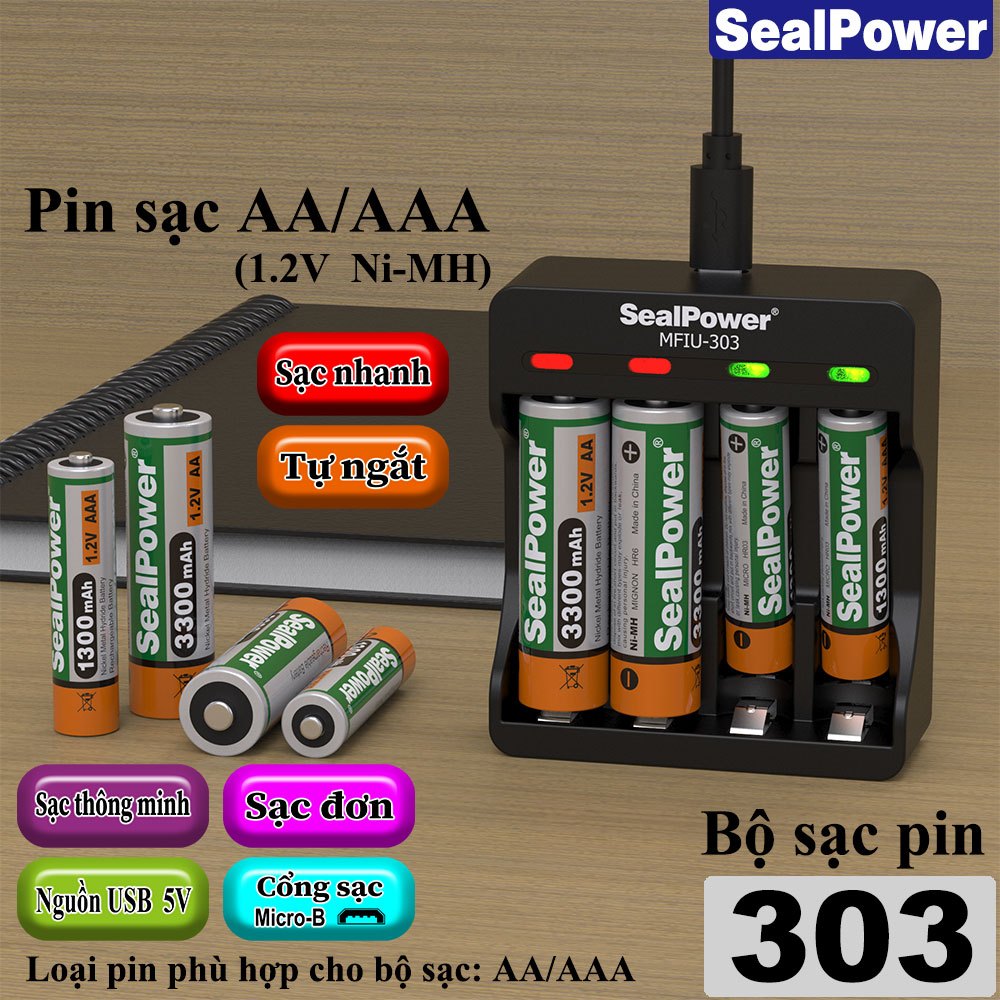 Bộ sạc pin SealPower MFIU-303,bộ sạc thông minh,pin sạc AA3300mAh ...