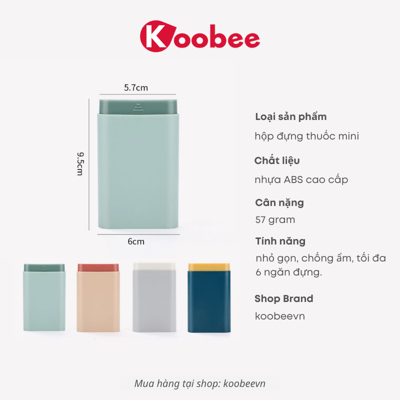 Hộp Đựng Thuốc Mini 6 Ngăn KOOBEE Cầm Tay Chống Ẩm Tiện Lợi – Chia Ngăn, Nhỏ Gọn, Dễ Mang Theo| 039