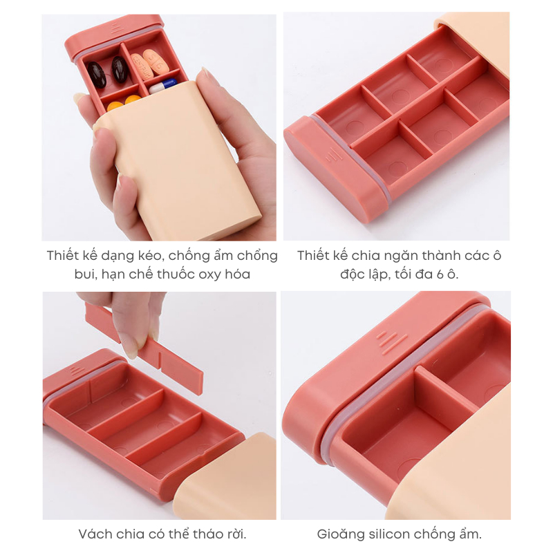 Hộp Đựng Thuốc Mini 6 Ngăn KOOBEE Cầm Tay Chống Ẩm Tiện Lợi – Chia Ngăn, Nhỏ Gọn, Dễ Mang Theo| 039