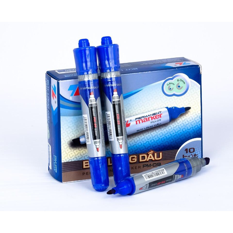 Hộp 10 Bút Dạ Dầu Pm09 Đủ 3 Màu Xanh Đen Đỏ