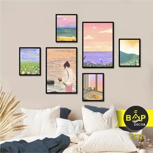 Bộ tranh dán tường 6 bức trang trí phòng ngủ, phòng khách phong cách hiện đại vintage Bắp Decor