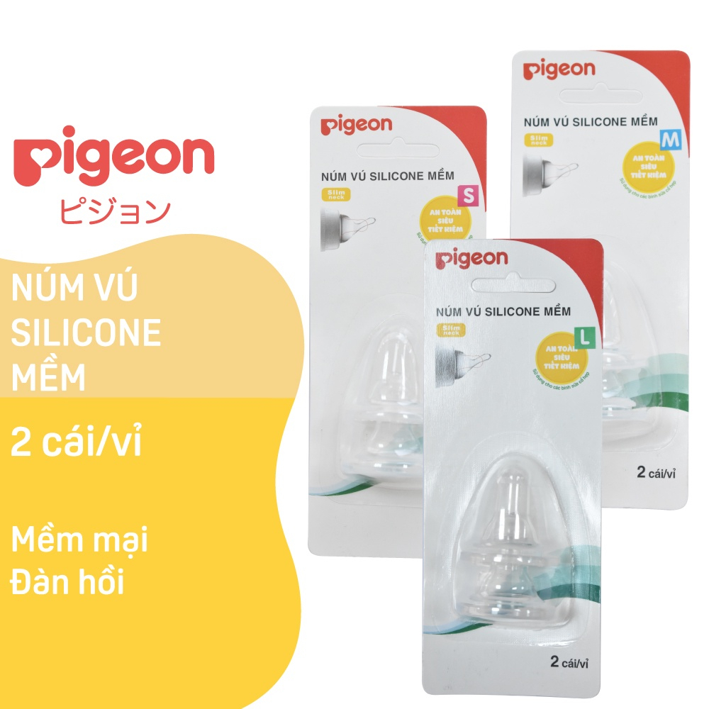 Núm ti Pigeon cổ hẹp mềm đàn hồi chống đầy hơi sặc sữa cho bình sữa ...