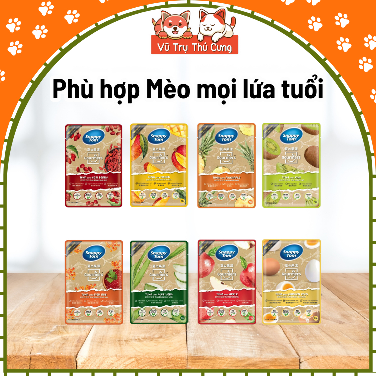 Thùng 24 Gói Pate Snappy Tom Trái Cây Cho Mèo 70g Mix Vị