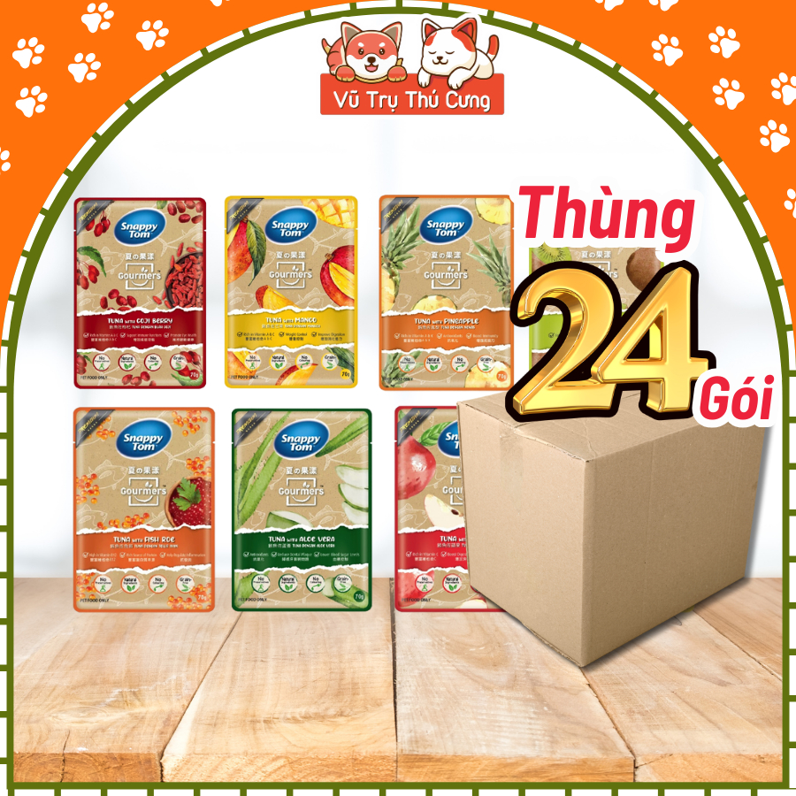 Thùng 24 Gói Pate Snappy Tom Trái Cây Cho Mèo 70g Mix Vị