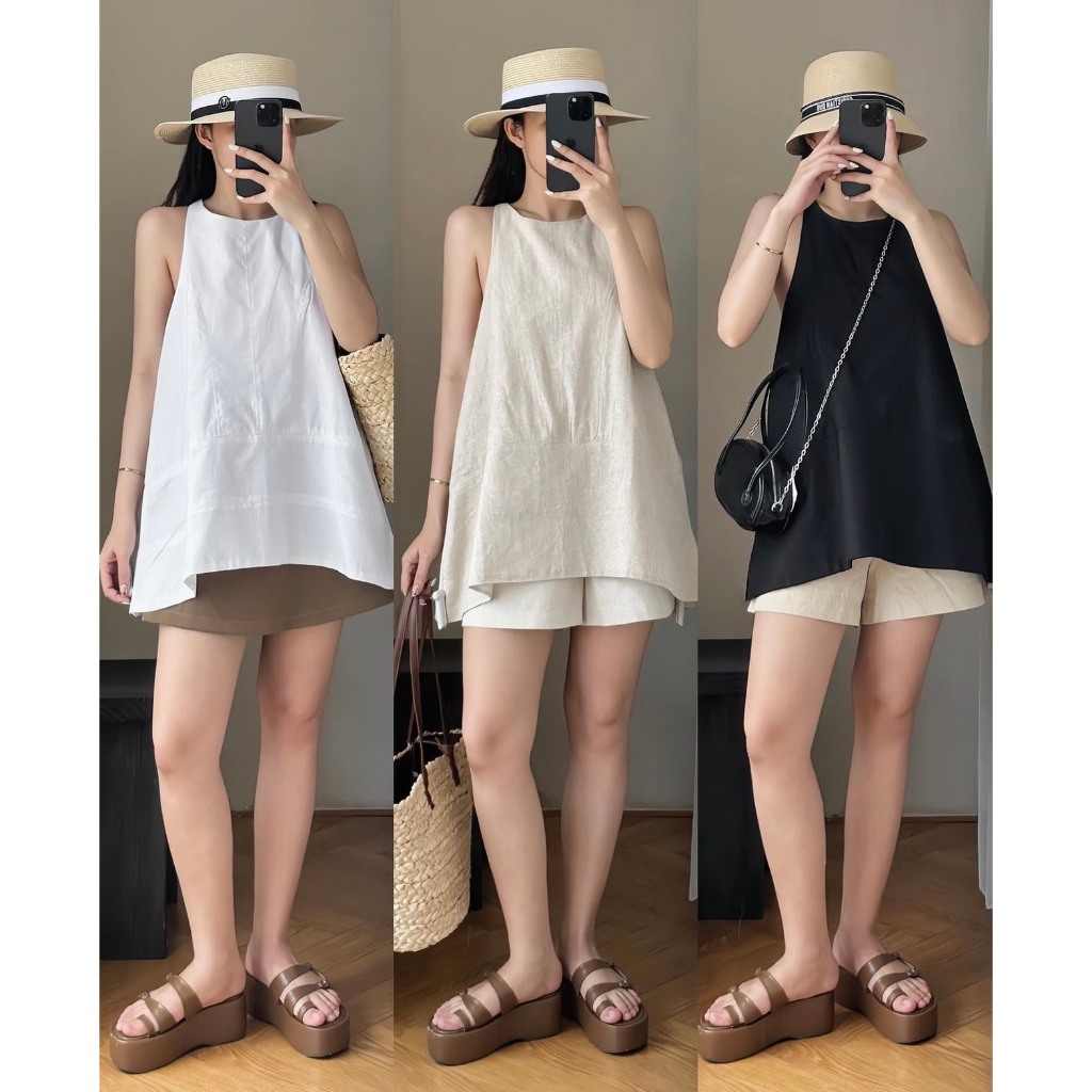 Áo linen 3 lỗ sát nách xẻ lưng siêu xinh thích hợp các nàng dịp hè - Lauratop