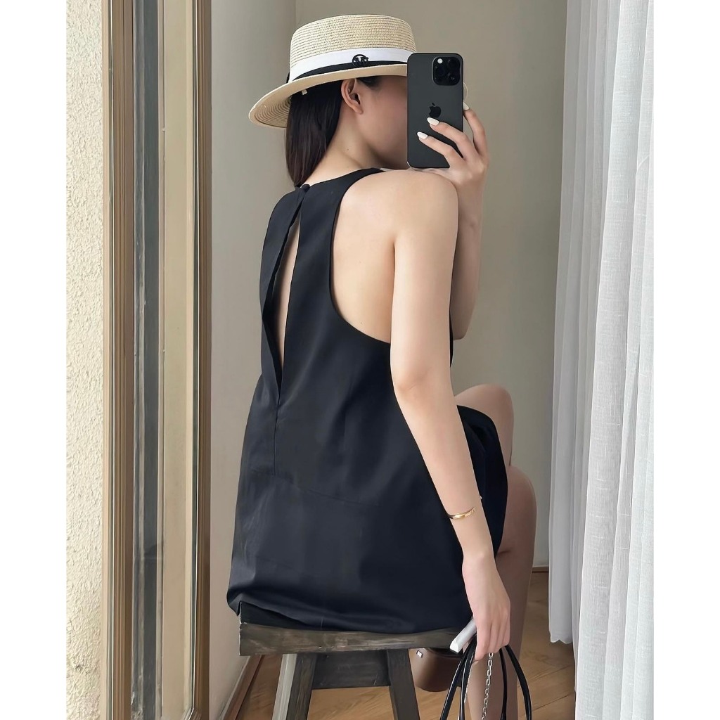 Áo linen 3 lỗ sát nách xẻ lưng siêu xinh thích hợp các nàng dịp hè - Lauratop