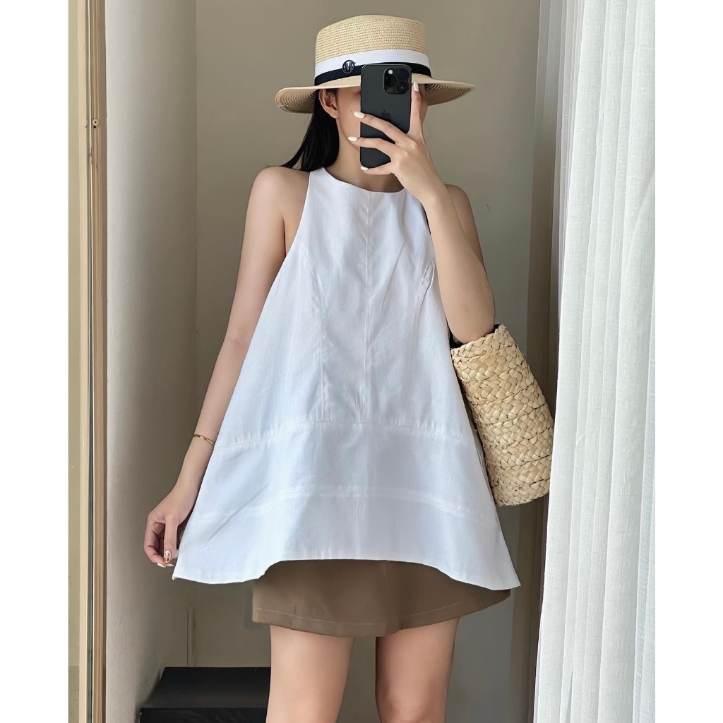 Áo linen 3 lỗ sát nách xẻ lưng siêu xinh thích hợp các nàng dịp hè - Lauratop