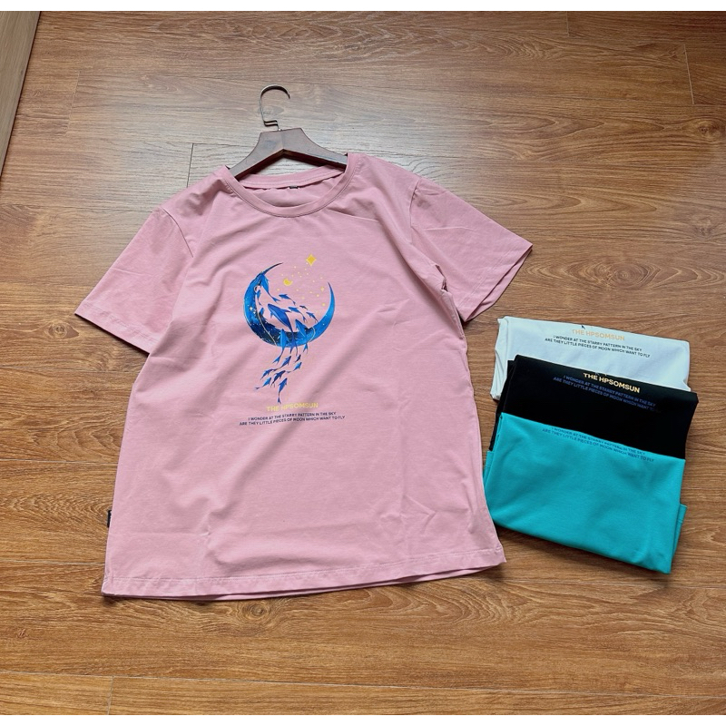 Ảnh Áo phông chất liệu 100% cotton cao cấp thấm hút mồ hồi in hình trăng sao nhiều màufreesize đến 70kg 2