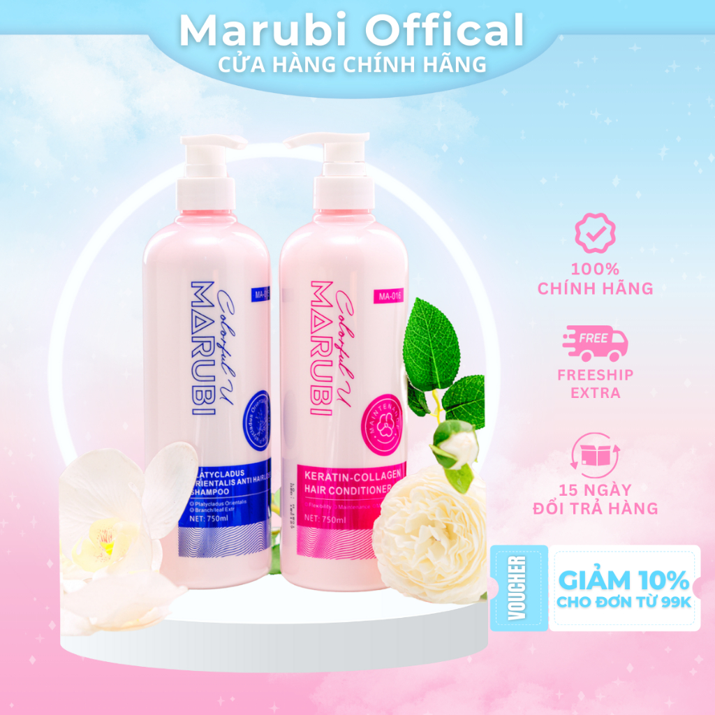 Cặp Dầu Gội Xả Trắc Bách Diệp Hà Thủ Ô Marubi 750ml giảm rụng tóc