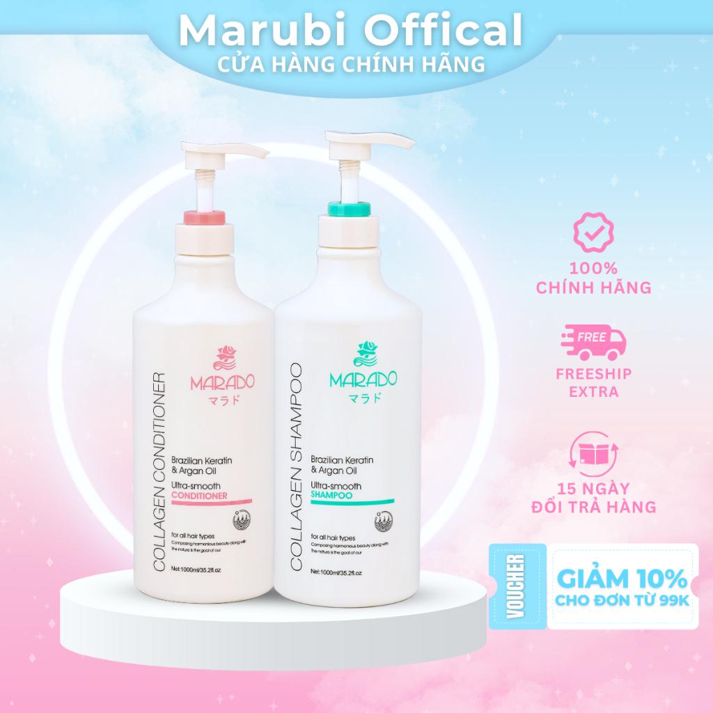 Marado Cặp Dầu Gội xả mềm mượt tóc Tinh chất Argan 1000ml