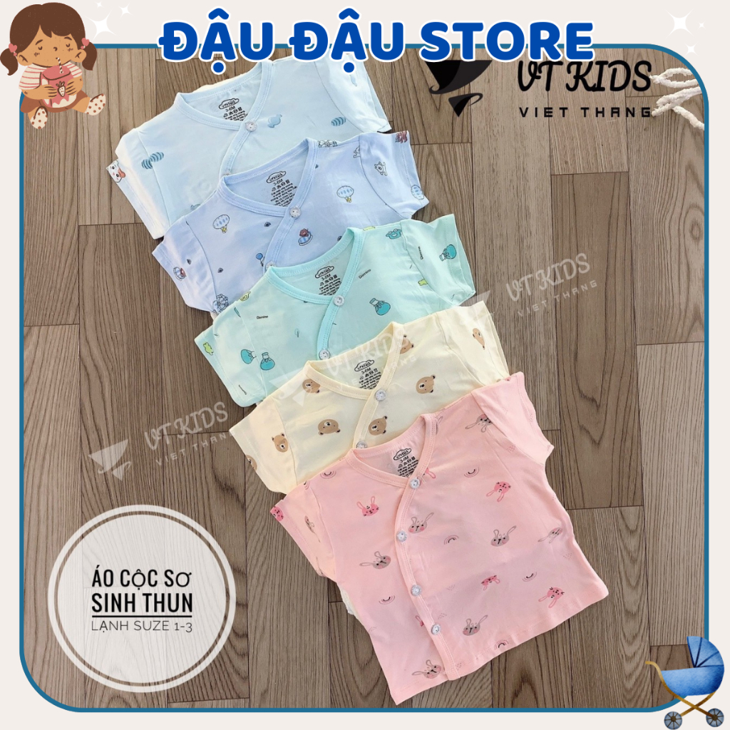 Set 5 Áo cộc tay sơ sinh thun lạnh phối màu VT mềm mịn thoáng khí in hoạ tiết cho bé 0 - 9 tháng [AL02] Đậu Đậu Store