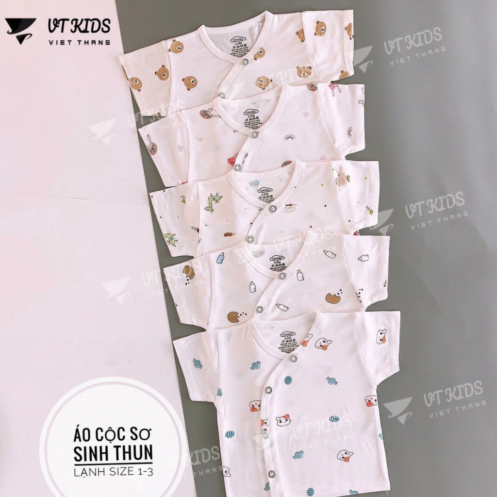 Set 5 Áo cộc tay sơ sinh thun lạnh phối màu VT mềm mịn thoáng khí in hoạ tiết cho bé 0 - 9 tháng [AL02] Đậu Đậu Store