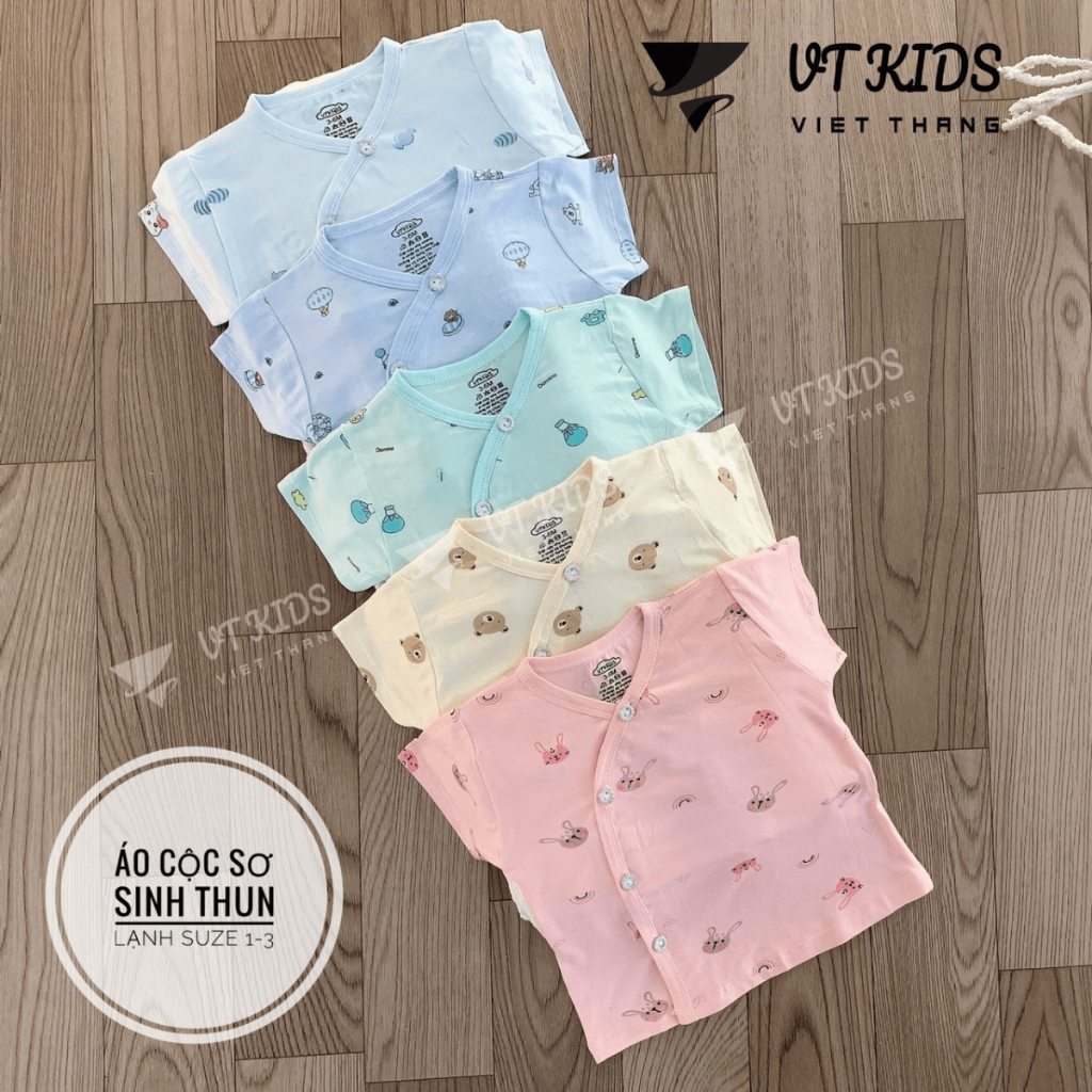 Set 5 Áo cộc tay sơ sinh thun lạnh phối màu VT mềm mịn thoáng khí in hoạ tiết cho bé 0 - 9 tháng [AL02] Đậu Đậu Store