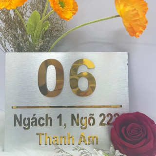BẢNG, BIỂN SỐ NHÀ. Alu xước bạc + Mica, số nổi alu gương  ngoài trời
