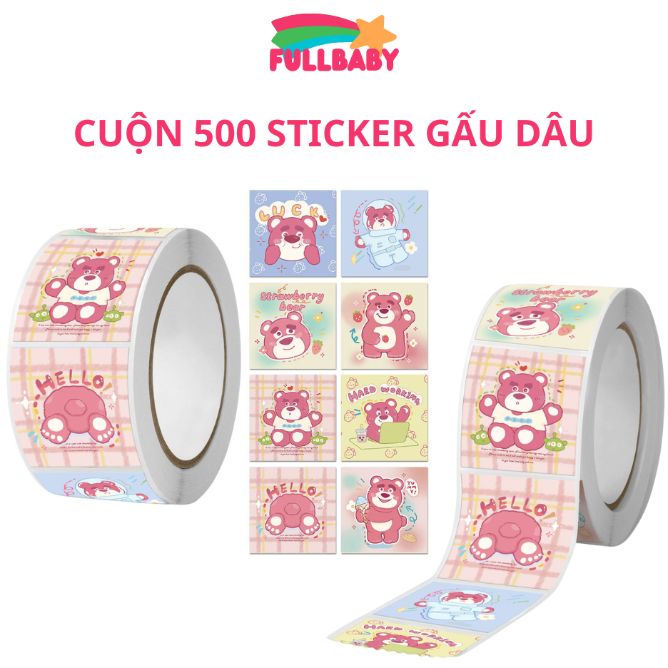 Cuộn 500 sticker khen thưởng hoạt hình ngộ nghĩnh, tem dán sticker GẤU ...