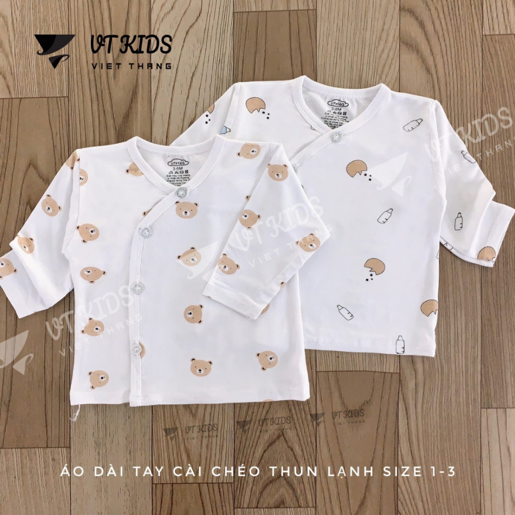 Combo 5 Áo dài tay sơ sinh vạt chéo thun lạnh phối màu VT in hoạ tiết cho bé 0 - 9 tháng [AL07] Đậu Đậu Store