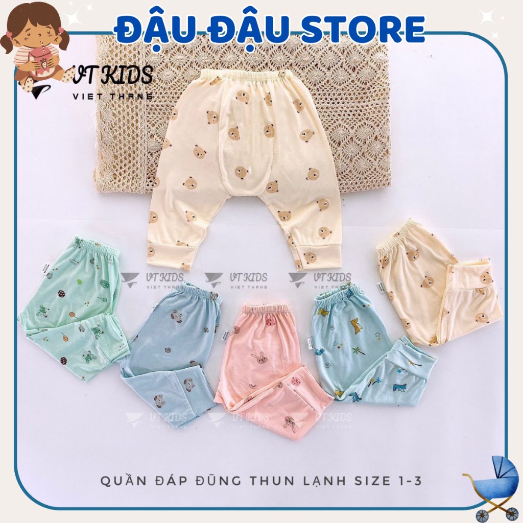 Set 10 Quần Dài Quần Chục Sơ Sinh Thun Lạnh Đáp Đũng Bỏ Bỉm Cho Bé Gái Bé Trai 3-9kg Vải Mềm Mịn [QL02] Đậu Đậu Store