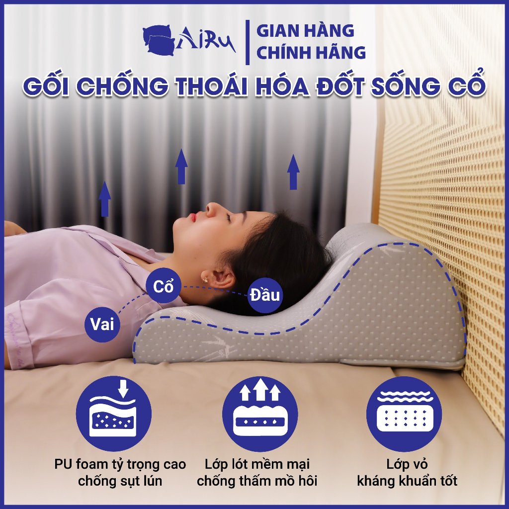 Gối hỗ trợ điều trị thoái hóa cột sống cổ 2 đầu chuyên dụng- Chính hãng AIRU