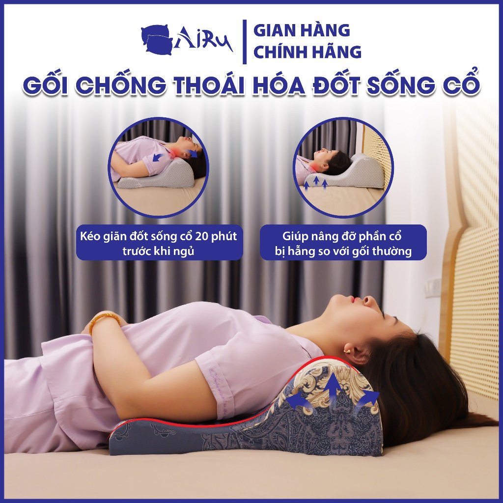Gối hỗ trợ điều trị thoái hóa cột sống cổ 2 đầu chuyên dụng- Chính hãng AIRU