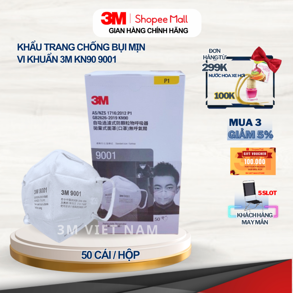 Product image Khẩu Trang 3M™  9001 Lọc 90% Bụi Mịn PM2.5 & Khí Thải Chuẩn N90