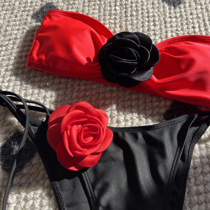 Bikini Đồ Bơi, 2 Mảnh Đính Hoa Phối Màu Bikini HM BIKINI