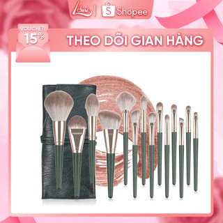 Bộ Cọ Trang Điểm Cá Nhân SURI 14 Cây Màu Xanh Lá, Kèm Theo Túi Da Đựng hoặc ống đựng cọ Sang Trọng