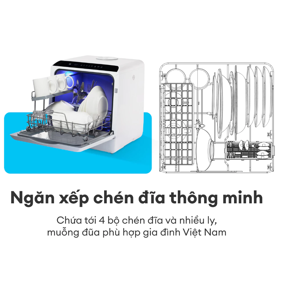 Máy rửa chén bát để bàn KOCHI C400 - sức chứa 4 bộ - Không lắp đặt - Rửa nước nóng áp suất cao -Sấy PTC - Lưu trữ 72 giờ
