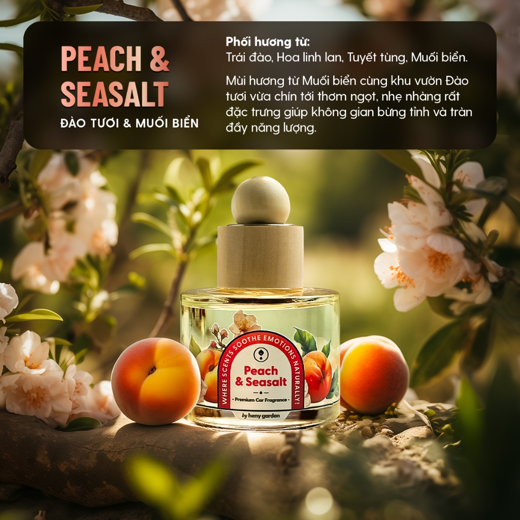 Ảnh Nước Hoa Ô Tô Mùi Đào Peach & Seasalt Cao Cấp HENY GARDEN - Nước Hoa Xe Hơi, Tinh Dầu Thơm Xe Ô Tô Khử Mùi, Chống Say Xe 2
