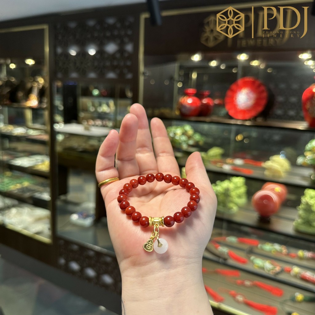 Vòng tay đá mã não 8 ly charm đồng điếu PDJ - Tặng kèm hộp đựng trang sức - Trang sức PDJ