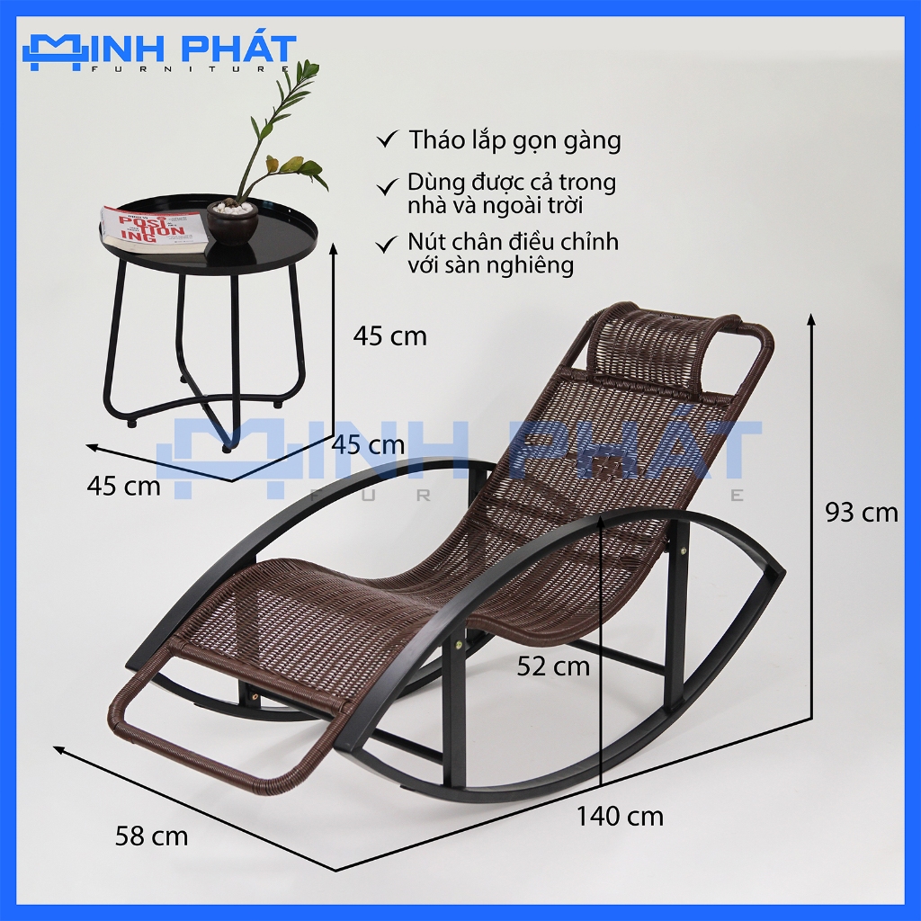 Ghế bập bênh Tanky lưng đan thủ công thiết kế cổ điển, ghế bập bênh người già, ghế bập bênh Minh Phát, ghế ban công