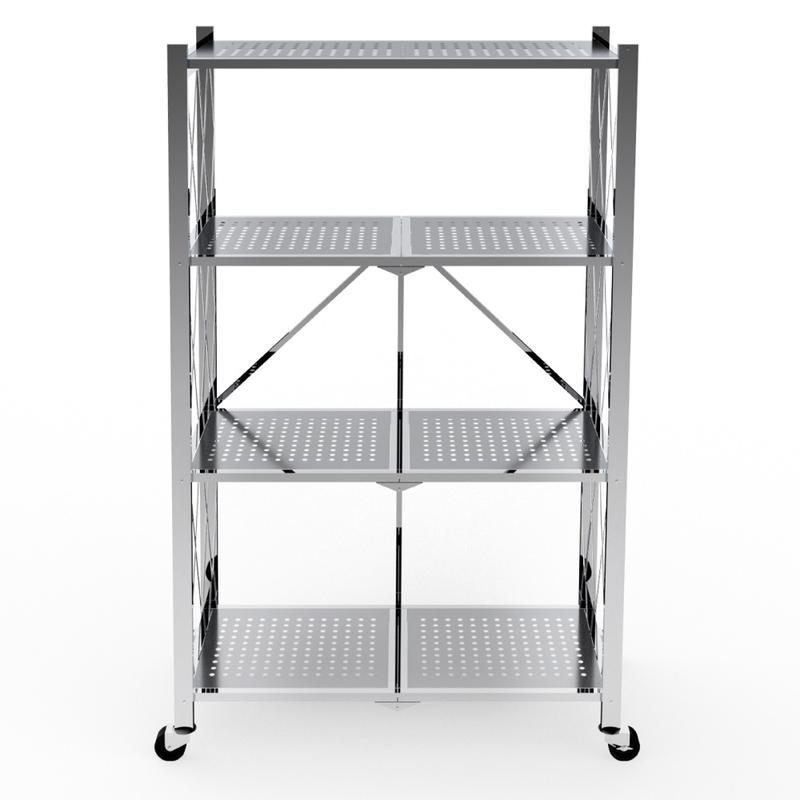 Kệ inox đa năng gấp gọn Ohawa 4 tầng QUI PHÚC, inox sáng bóng, tiện lợi, chân có bánh xe di chuyển