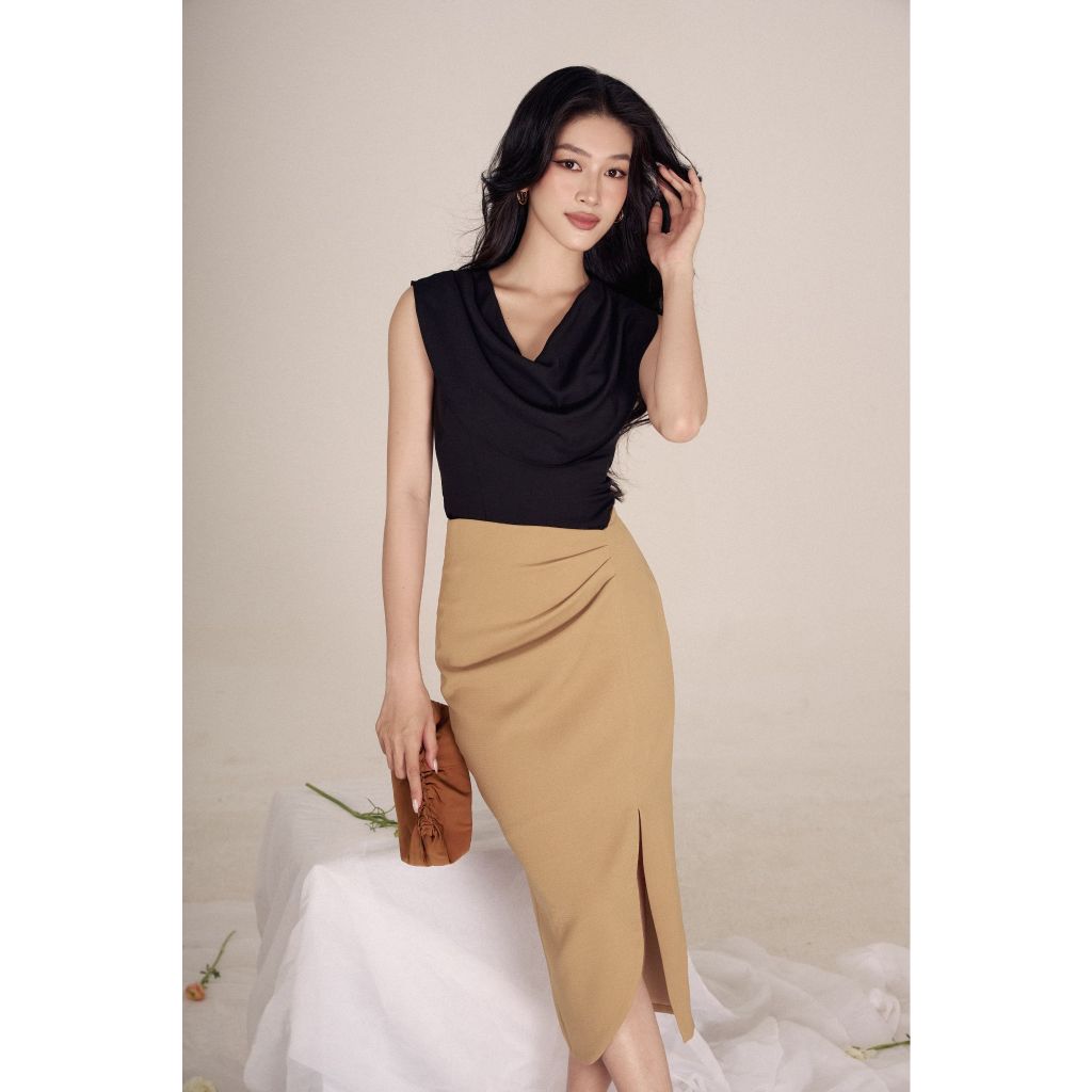 Vella Fashion Váy bút chì công sở nữ xếp ly che bụng VV24002