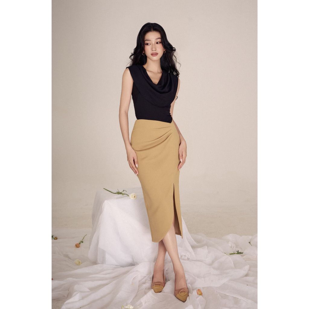 Vella Fashion Váy bút chì công sở nữ xếp ly che bụng VV24002