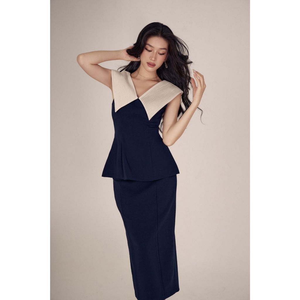 Vella Fashion áo peplum cổ xếp ly & chân váy bút chì ôm dáng – Thời trang công sở VA24003 VV24012