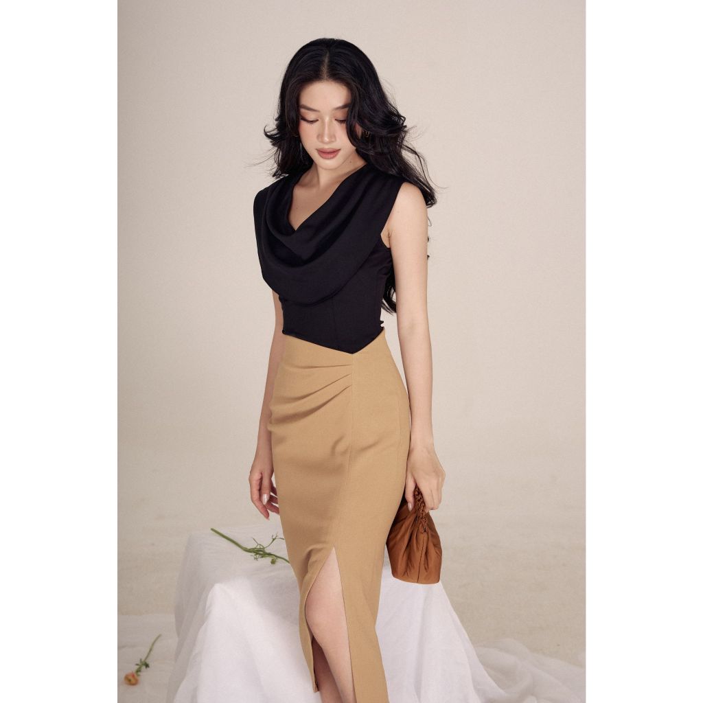 Vella Fashion Váy bút chì công sở nữ xếp ly che bụng VV24002