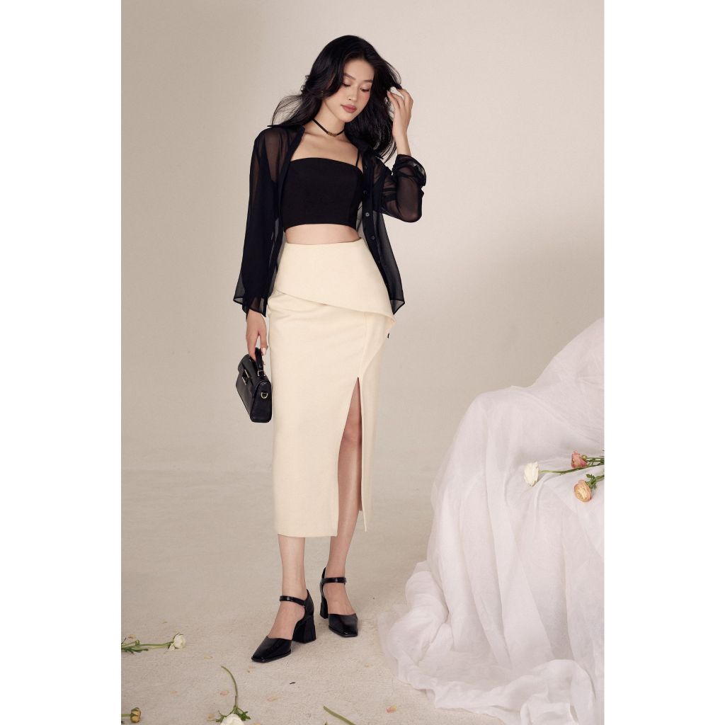 Vella Fashion set áo bra croptop và áo sơ mi voan VA24018