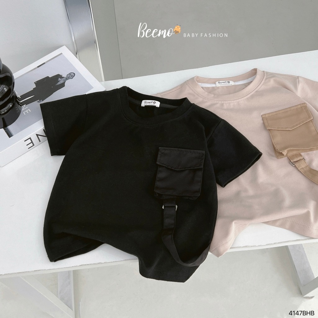 Bộ cotton túi hộp phối dây cá tính cho bé, bộ thun cộc tay cổ tròn năng động, khoẻ khoắn