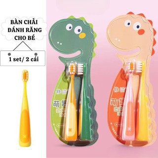 Bàn Chải Đánh Răng Trẻ Em Hình Khủng Long Hoạt Hình Siêu Mềm | Đầu Nhỏ Set 2 Cái Cho Bé 3-12 Tuổi