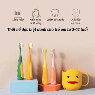 Bàn Chải Đánh Răng Trẻ Em Hình Khủng Long Hoạt Hình Siêu Mềm | Đầu Nhỏ Set 2 Cái Cho Bé 3-12 Tuổi