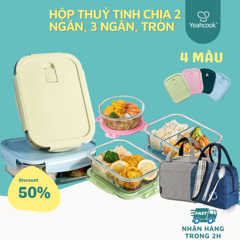 Ảnh hộp cơm thủy tinh chia ngăn tiện ích khi mang cơm tới văn phòng du lịch giã ngoại YEAHCOOK 2