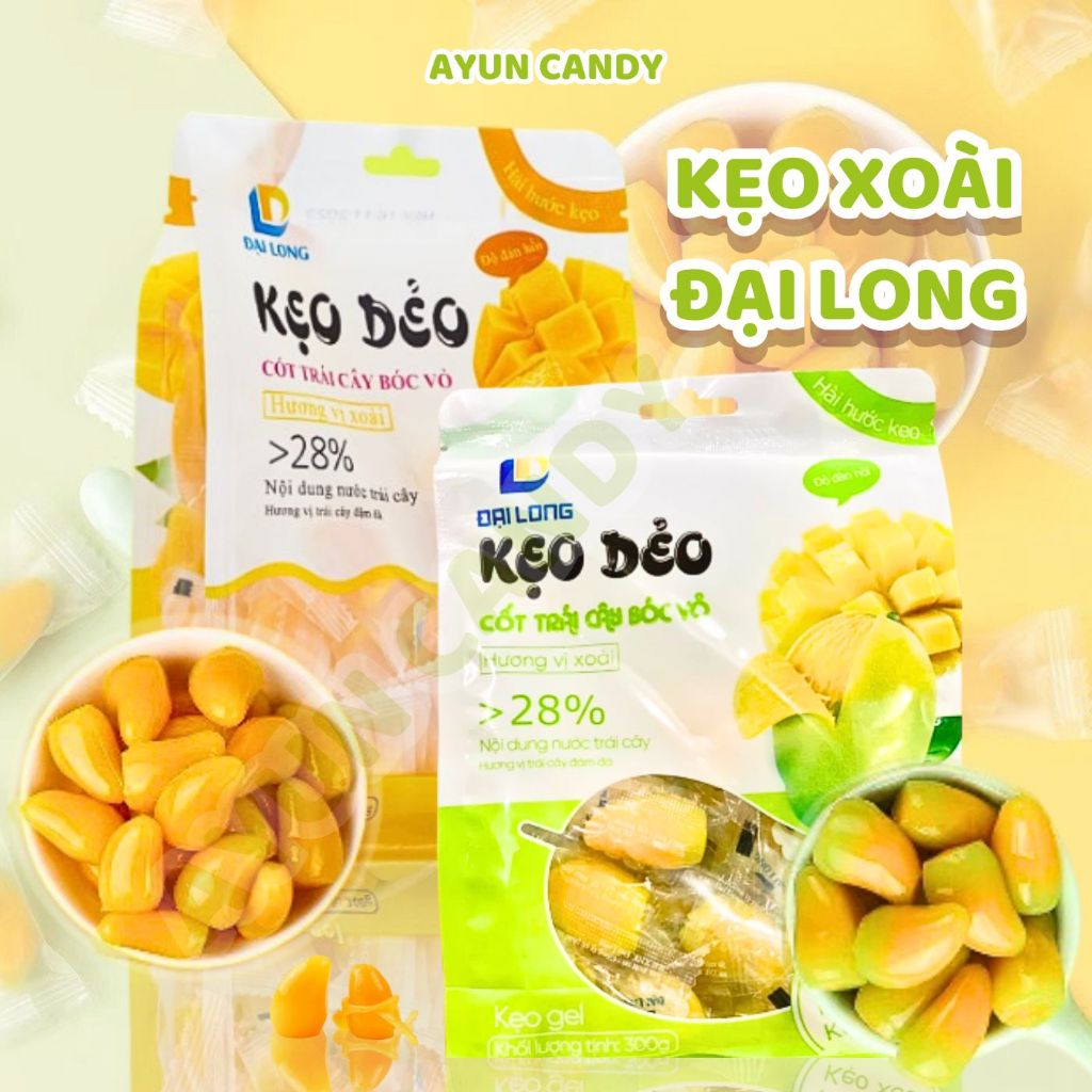 [TẶNG KÈM QUÀ] KẸO DẺO XOÀI LỘT VỎ ĐẠI LONG TÚI 300G (XOÀI XANH/XOÀI VÀNG), THƠM NGON VỊ XOÀI VIỆT NAM