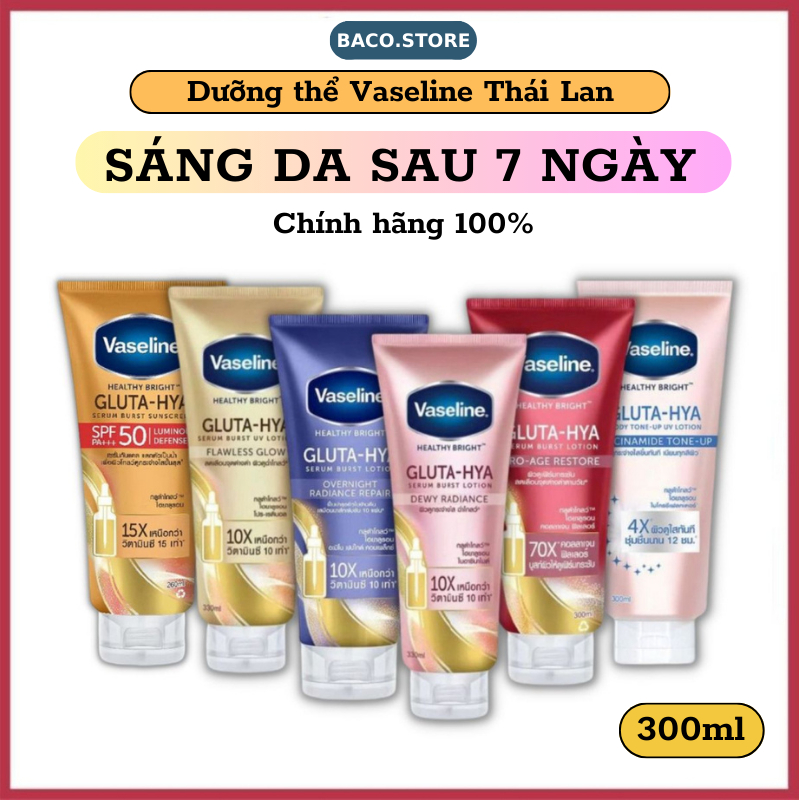 Sữa Dưỡng Thể Vaseline 10X Dưỡng Trắng Da Toàn Thân Vaseline 10X Healthy Bright Gluta HYA Thái Lan 260-300-330ml Body