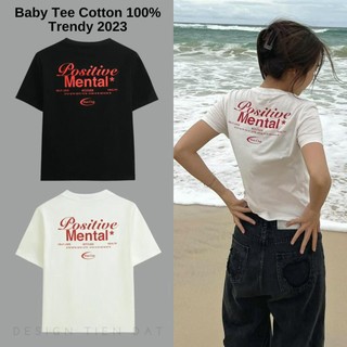 Áo thun nữ POSITIVE MENTAL baby tee áo babytee trơn basic form ôm chất thun 230gsm y2k [A247]