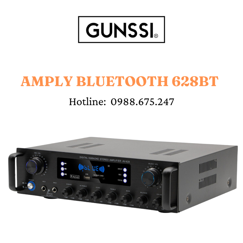 Amply Karaoke Gunssi SUNBUCK AV- 628BT, hỗ trợ micro kép, đầu vào USB ...