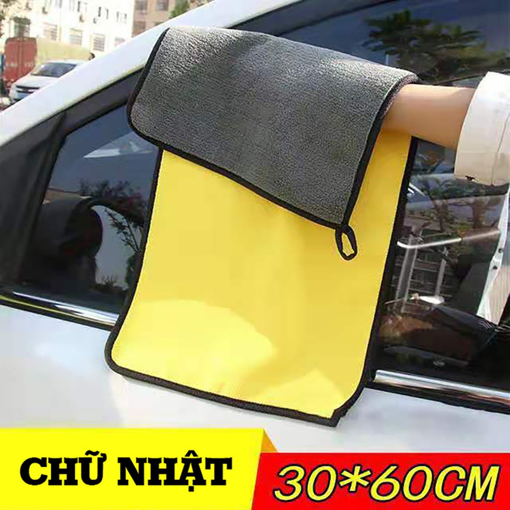Khăn lau xe ô tô 2 lớp chuyên dụng Microfiber siêu thấm hút, size 30cm x 30cm, 30cm x60cm