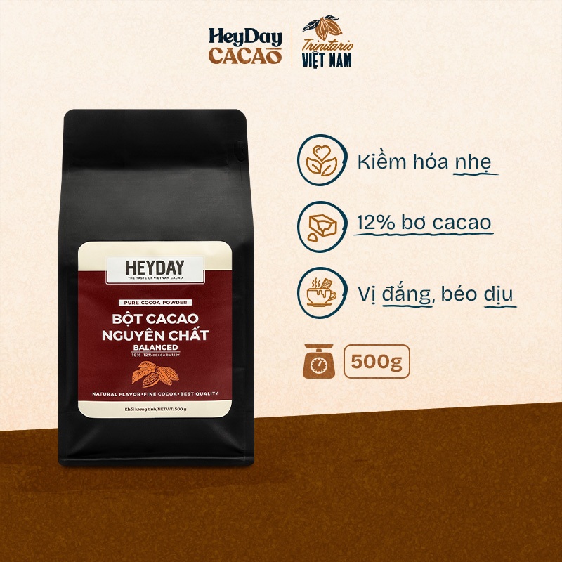 Ảnh Túi 500g Bột cacao nguyên chất Việt Nam 100% không đường Heyday - Dòng Balanced phổ thông 1