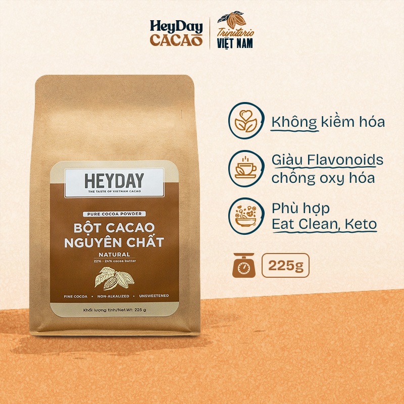 Ảnh Bột cacao nguyên chất Việt Nam Heyday - Dòng Natural thuần tự nhiên, không kiềm hoá - Túi giấy 225g 1