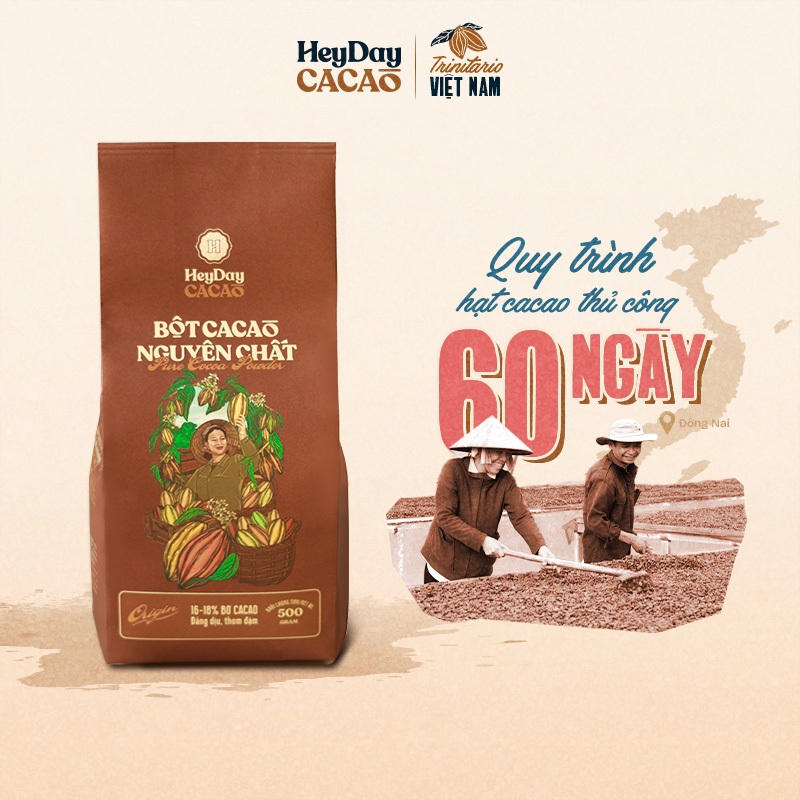 Ảnh Túi 500g Bột cacao nguyên chất Việt Nam 100% không đường Heyday - Dòng Origin thượng hạng 1